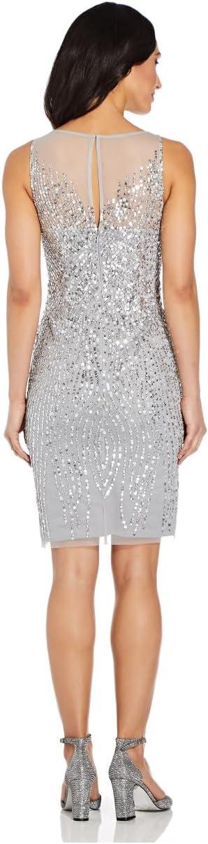 image:imageAdrianna Papell Womens Beaded Illusion SheathSilver Mist