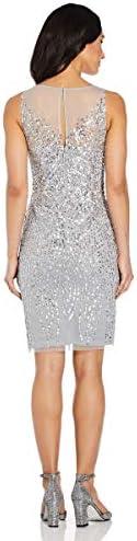 image:imageAdrianna Papell Womens Beaded Illusion SheathSilver Mist