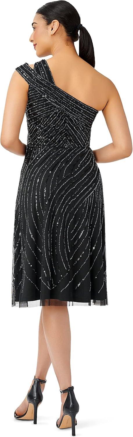 image:imageAdrianna Papell Womens Beaded One Shoulder DressBlack
