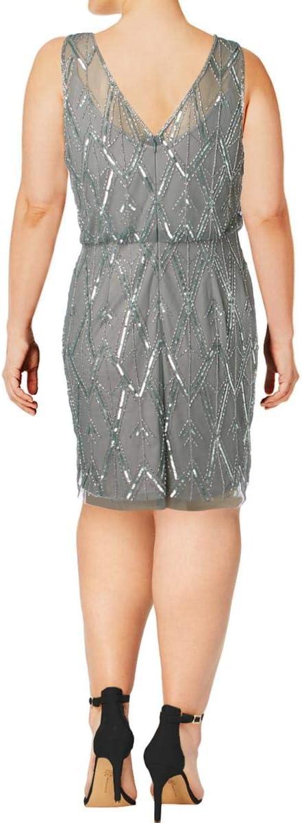 image:imageAdrianna Papell Womens Beaded V Neck Blouson DRS Slate 12