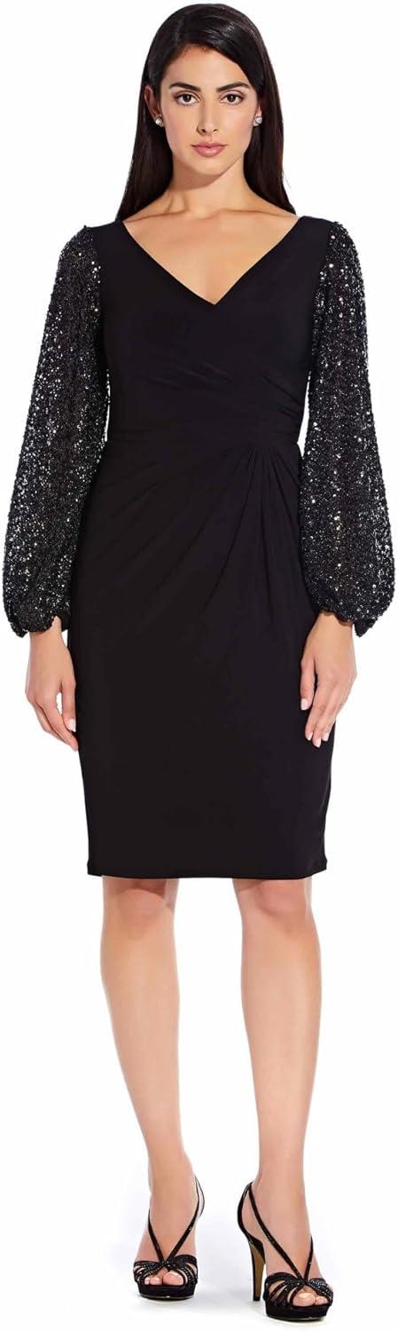 image:imageAdrianna Papell Womens Draped Jersey Cocktail DressBlack