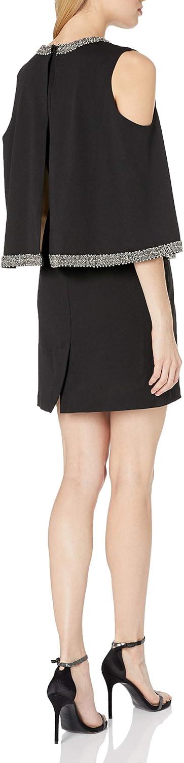 image:imageAdrianna Papell Womens Embroidered Cold Shoulder Knit Crop SheathBlack