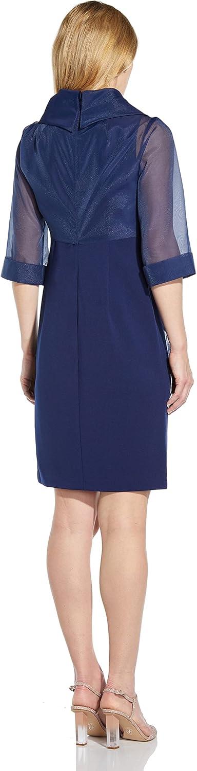 image:imageAdrianna Papell Womens Organza and Crepe Jacket DressNavy Sateen