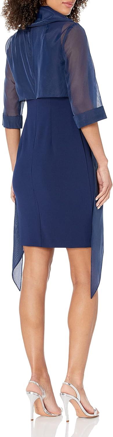 image:imageAdrianna Papell Womens Organza and Crepe Jacket DressNavy Sateen