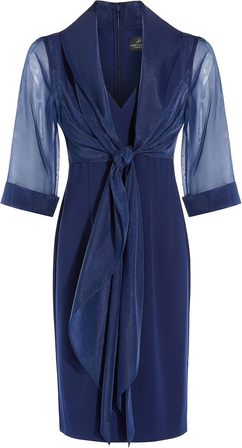 image:imageAdrianna Papell Womens Organza and Crepe Jacket DressNavy Sateen