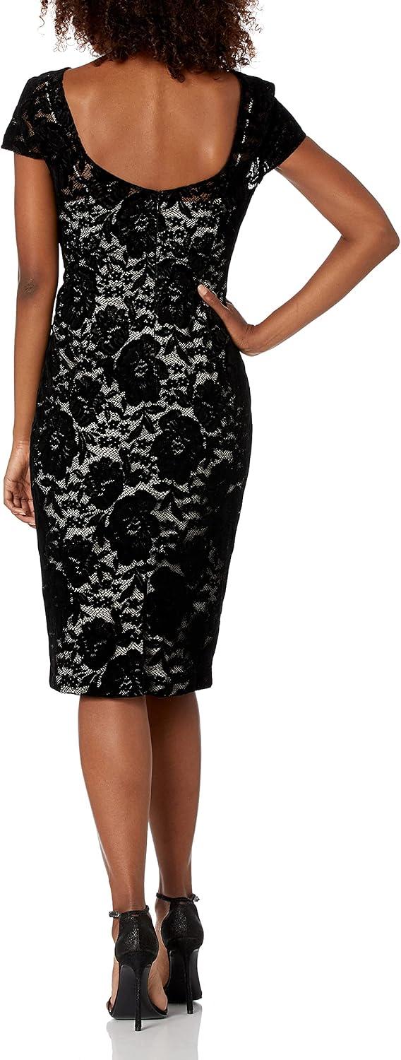 image:imageAdrianna Papell Womens Short Velvet Dress Black Nude 12