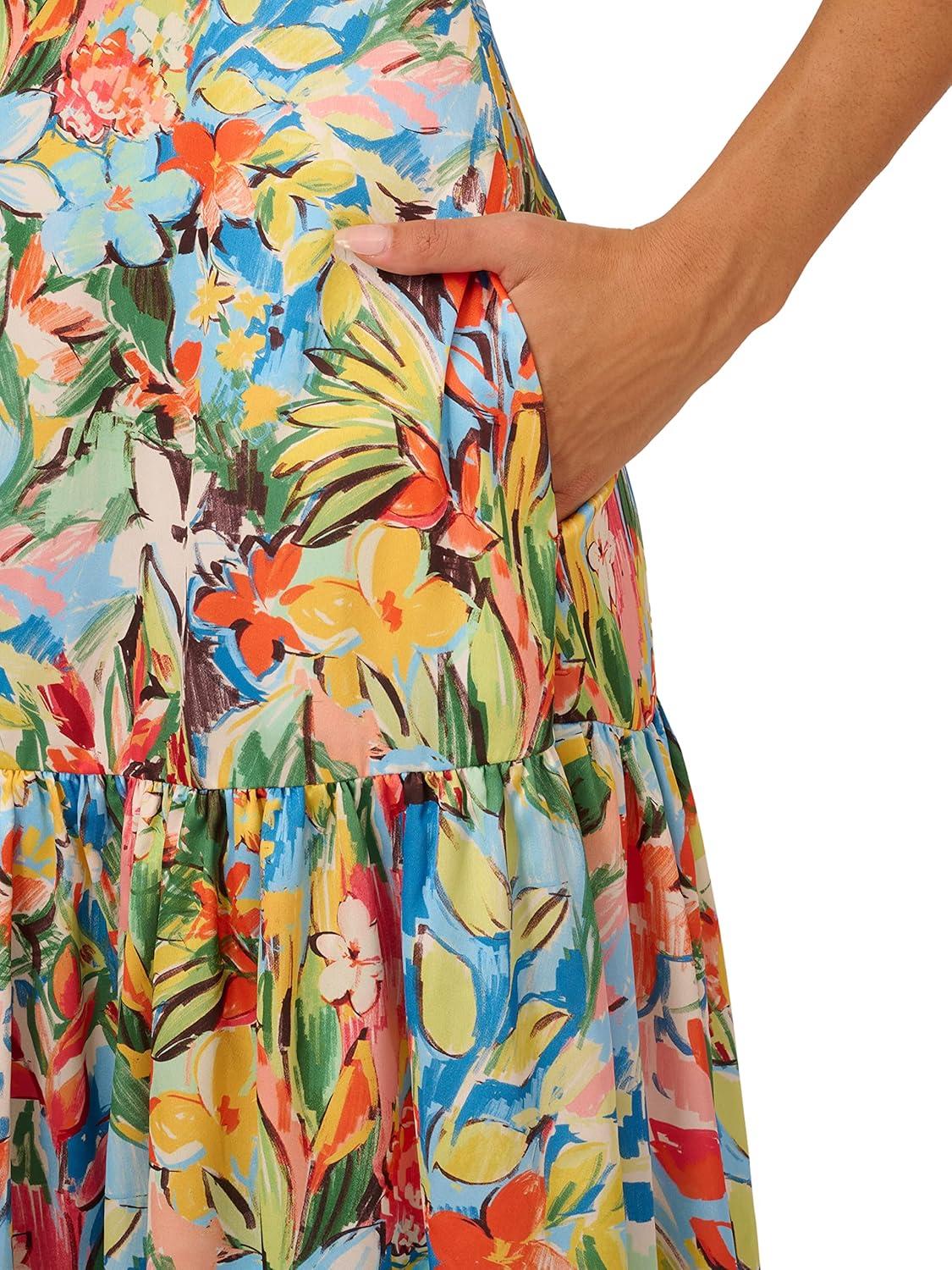 image:imageAidan Mattox Womens Fit and Flare Printed TDressCoral Multi