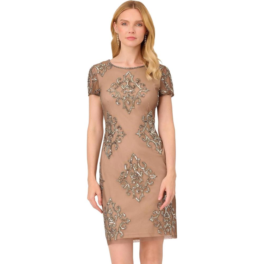 image:imageAdrianna Papell Short Beaded Dress DressLeadNude