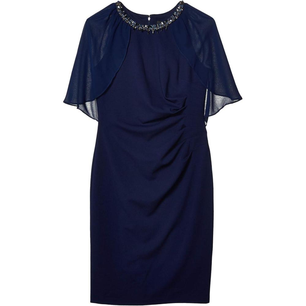 image:imageAdrianna Papell Womens Chiffon Capelet Short SheathLight Navy