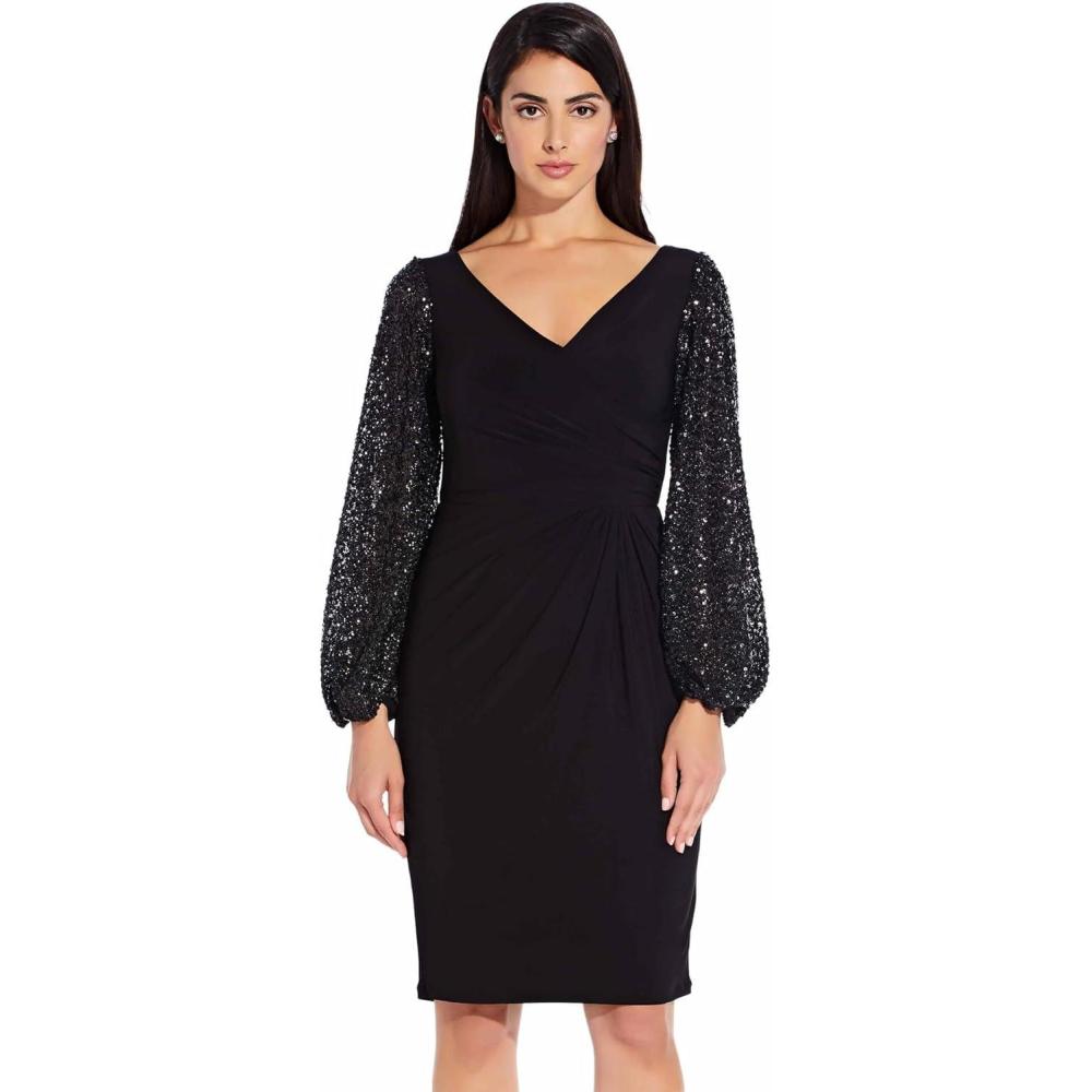 image:imageAdrianna Papell Womens Draped Jersey Cocktail DressBlack