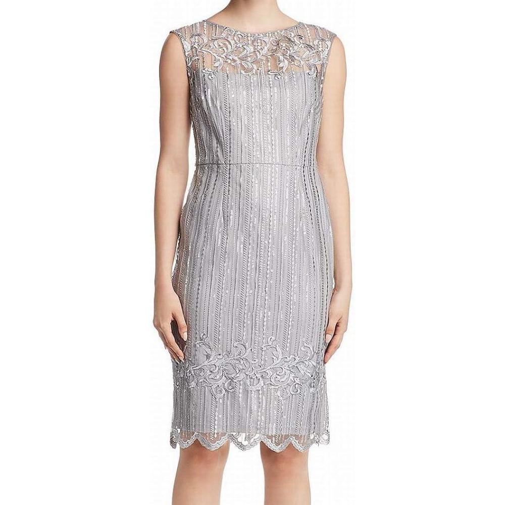 image:imageAdrianna Papell Womens Short Embroidered DressSilver
