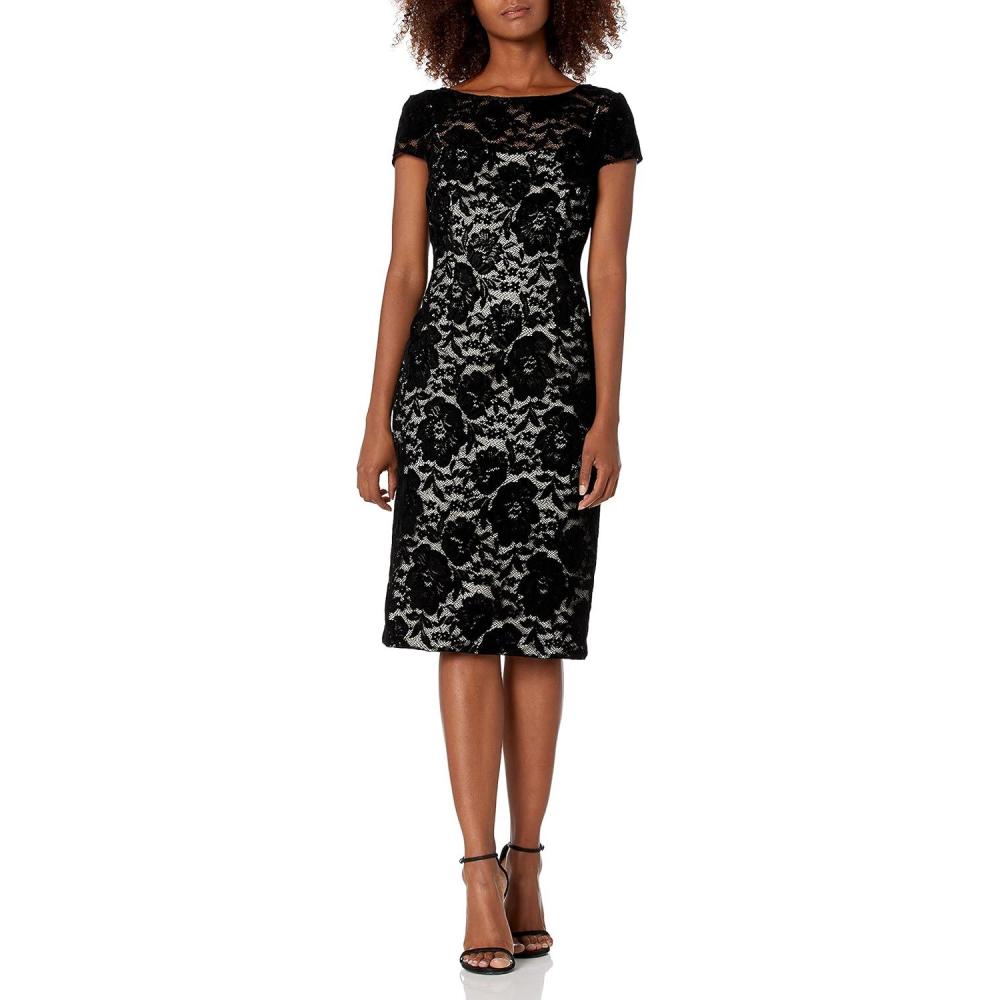 image:imageAdrianna Papell Womens Short Velvet Dress Black Nude 12