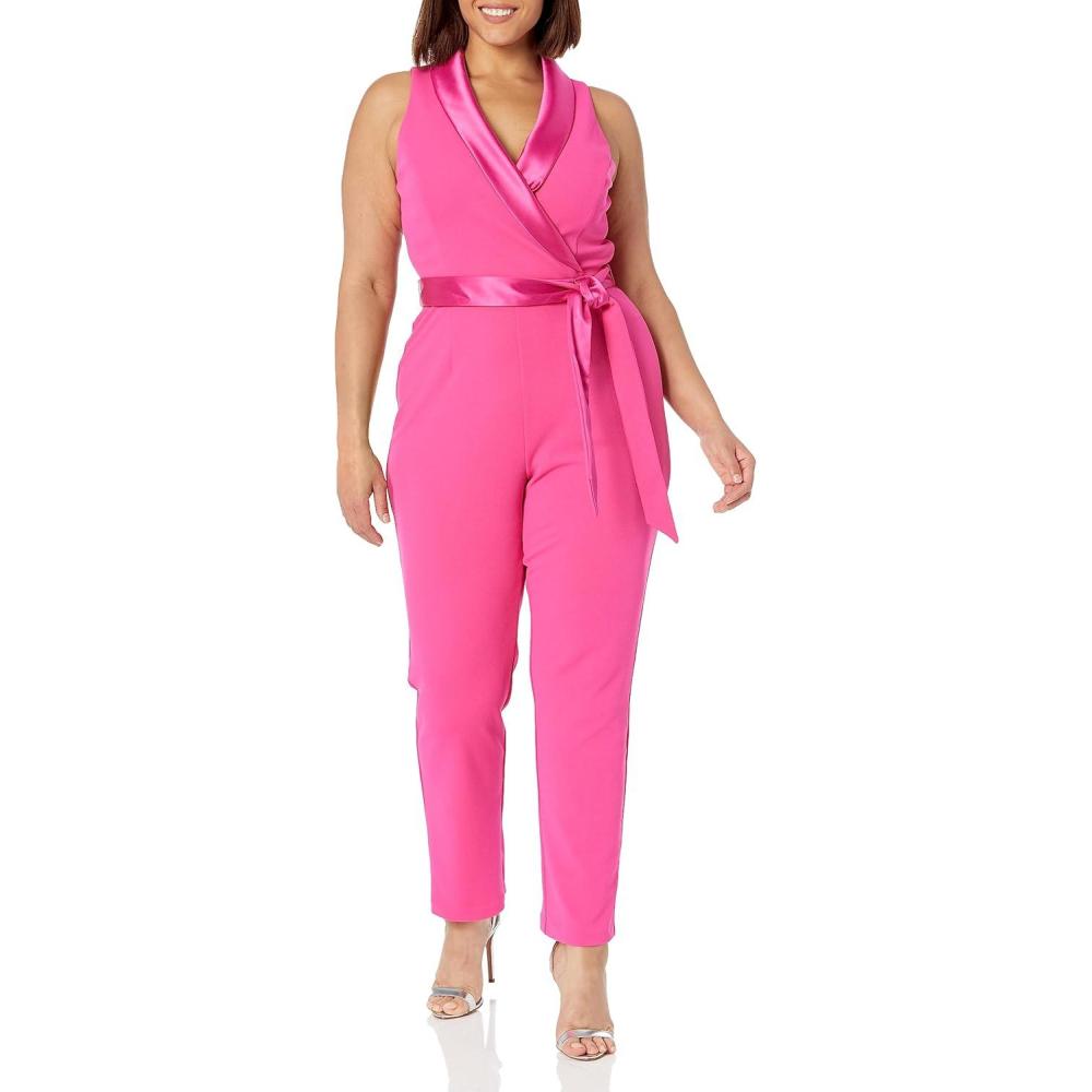 image:imageAdrianna Papell womens Knit Crepe Tuxedo JumpsuitCabaret Pink