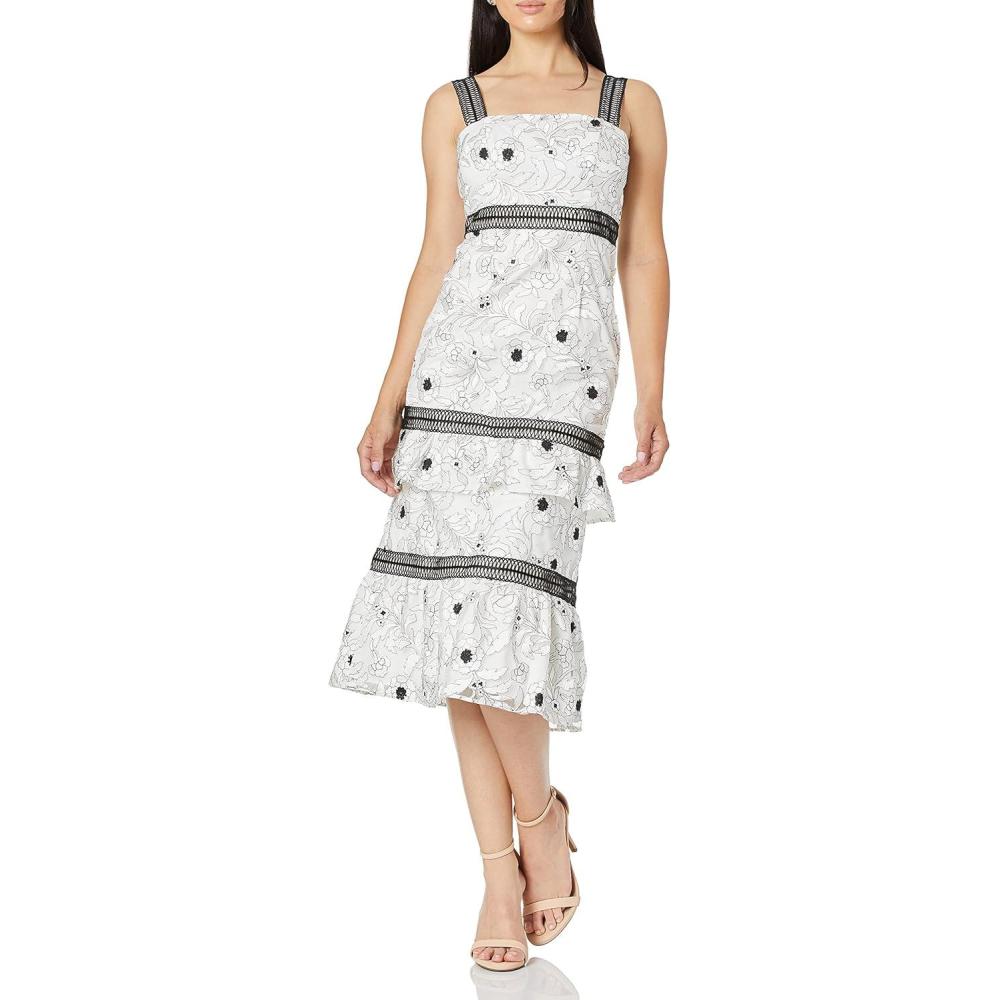 image:imageAidan Mattox Womens Floral Embroidered Cocktail DressIvoryBlack