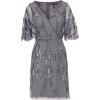 Adrianna Papell Womens Bead Mesh Wrap Dress(Dusty Blue)