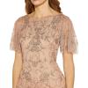 Adrianna Papell Women’s Beaded Mesh Sheath Dress(Rose Gold)