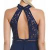 Aidan Mattox Women’s Crepe and Lace Mockneck Halter Cocktail Dress(Navy)
