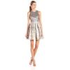 Aidan by Aidan Mattox Women’s Embellished Bead and Sequin Cocktail Dress with Printed Fit and Flare Detail(Champagne)