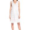 Adrianna Papell Women’s Deep Vneck Fit & Flare Medallion Lace(White)