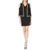 Adrianna Papell Women’s Embroidered Cold Shoulder Knit Crop Sheath(Black)
