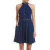 Aidan Mattox Women’s Crepe and Lace Mockneck Halter Cocktail Dress(Navy)