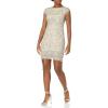 Aidan Mattox Womens Geometric Beaded Cocktail with Cap Sleeve(Champagne)