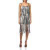 Aidan Mattox Womens Sleeveless Beaded Dress with Fringe(Gunmetal/Black)
