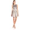 Aidan by Aidan Mattox Women’s Embellished Bead and Sequin Cocktail Dress with Printed Fit and Flare Detail(Champagne)