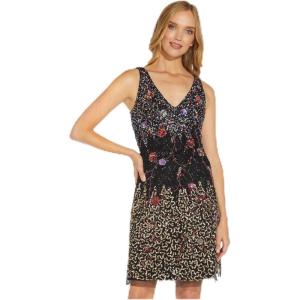 Adrianna Papell Short Beaded Dress Dress(Black Multi)