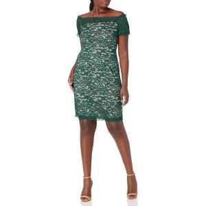 Adrianna Papell Women’s Aubrey Lace Off The Shoulder(Hunter/Bisque)