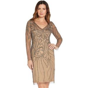 Adrianna Papell Women’s Beaded Illusion Sheath(Lead/Nude)