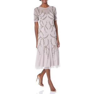 Adrianna Papell Womens Beaded Midi Covered Dress(Light Heather)