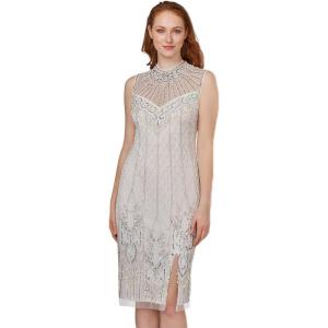 Adrianna Papell Womens Beaded Mock Neck Cocktail(Ivory)