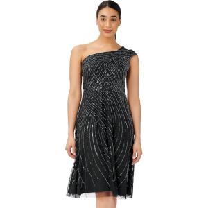 Adrianna Papell Womens Beaded One Shoulder Dress(Black)