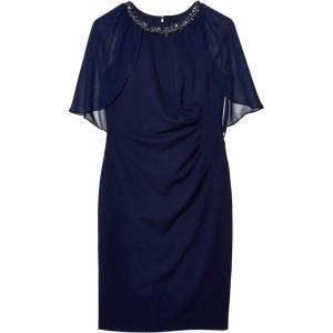 Adrianna Papell Womens Chiffon Capelet Short Sheath(Light Navy)