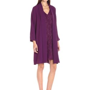 Adrianna Papell Women’s Draped Jacket with Lace Dress(Winter Blackberry)