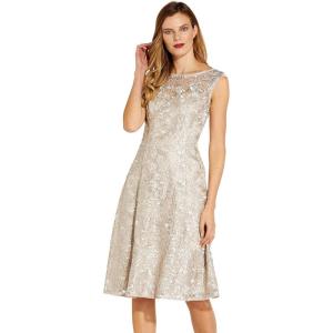 Adrianna Papell Womens Embroidered Midi Cocktail Dress(Marble)