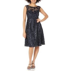 Adrianna Papell Womens Embroidered Midi Cocktail Dress(Midnight)