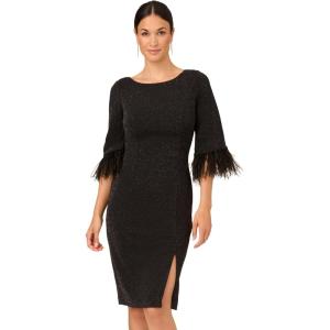Adrianna Papell Womens Metallic Knit Feather Dress(Black)
