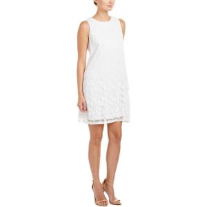 Adrianna Papell Women’s Pleated Plaid DOT Shift, Ivory, 8
