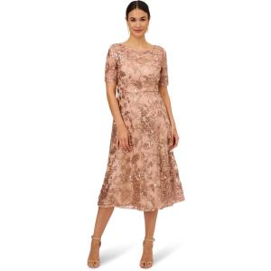 Adrianna Papell Womens Sequin Embroidery Dress(Almondine)
