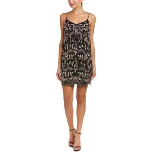 Aidan Mattox Womens Pop Over Floral Beaded Dress(Black/Blush)