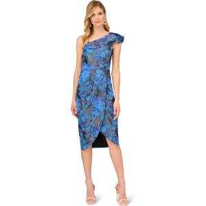 Womens Stretch Jacquard Midi Dress(Blue Multi)