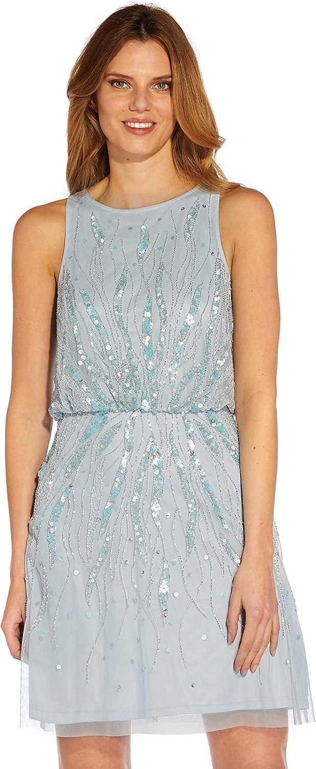 image:imageAdrianna Papell Womens Beaded Blouson DressGlacier