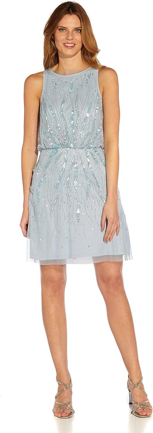 image:imageAdrianna Papell Womens Beaded Blouson DressGlacier