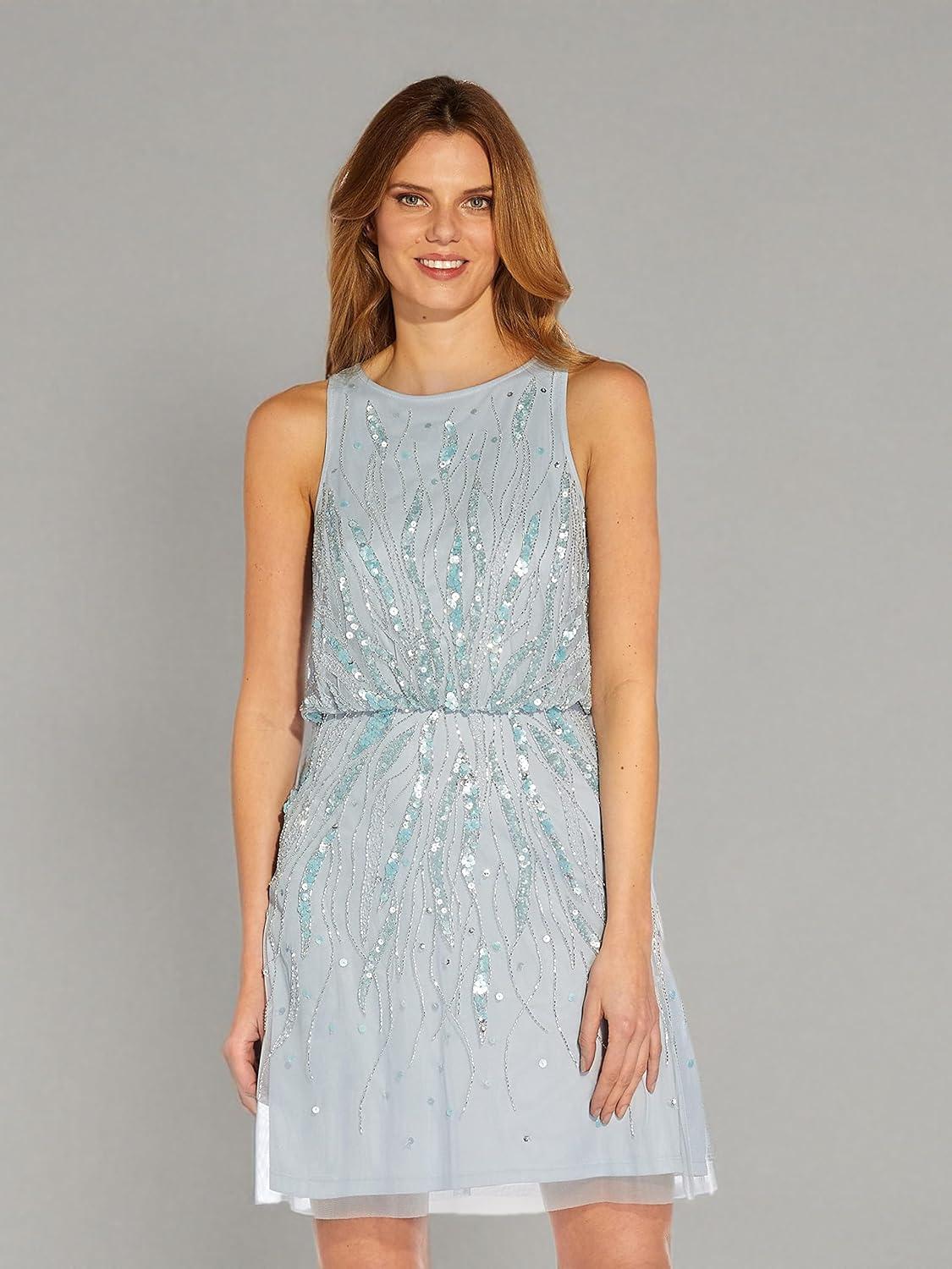image:imageAdrianna Papell Womens Beaded Blouson DressGlacier