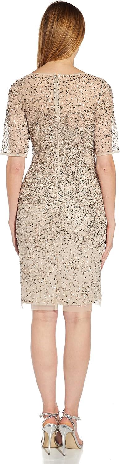 image:imageAdrianna Papell Womens Beaded Illusion Sheath DressBiscotti