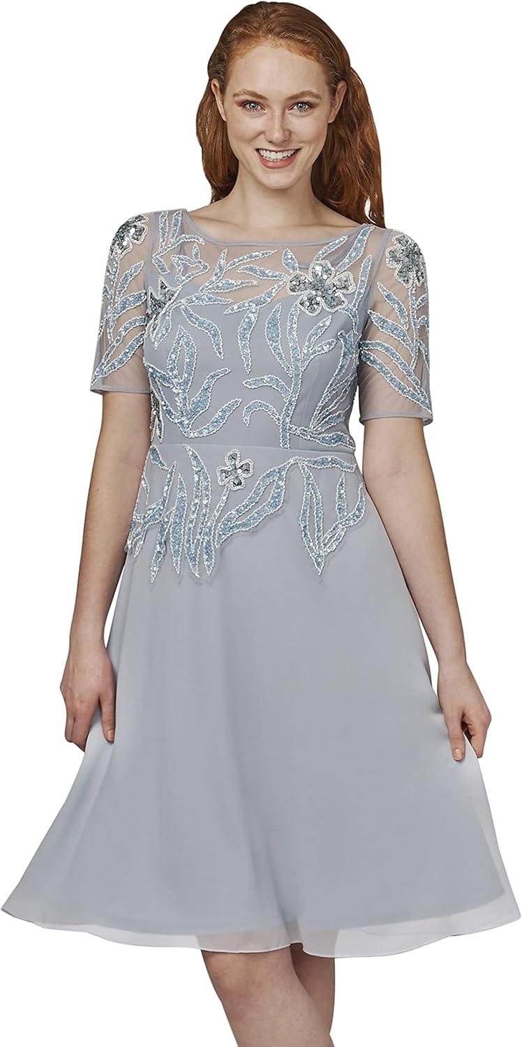 image:imageAdrianna Papell Womens Beaded Mesh and Chiffon MidiBlue Heather