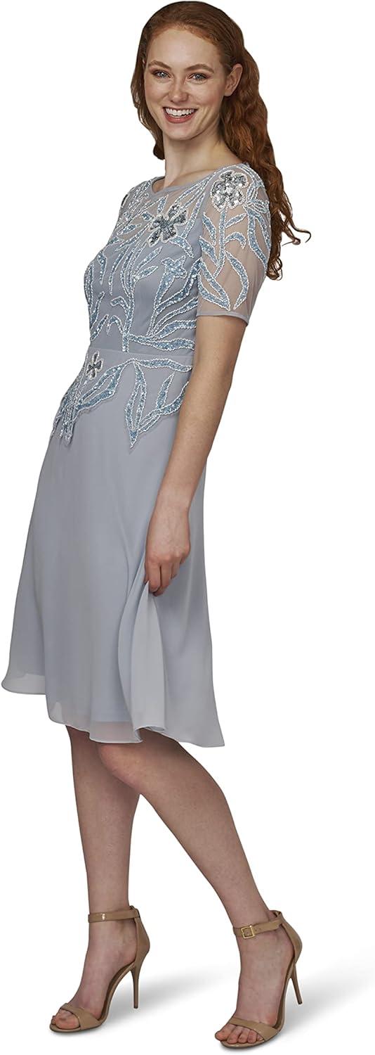 image:imageAdrianna Papell Womens Beaded Mesh and Chiffon MidiBlue Heather