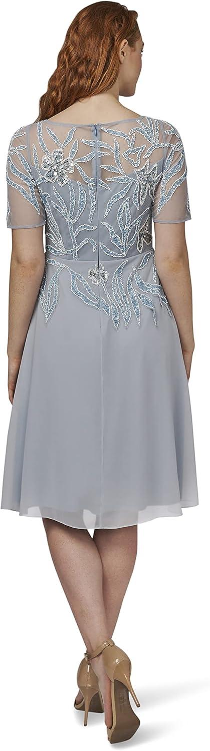 image:imageAdrianna Papell Womens Beaded Mesh and Chiffon MidiBlue Heather